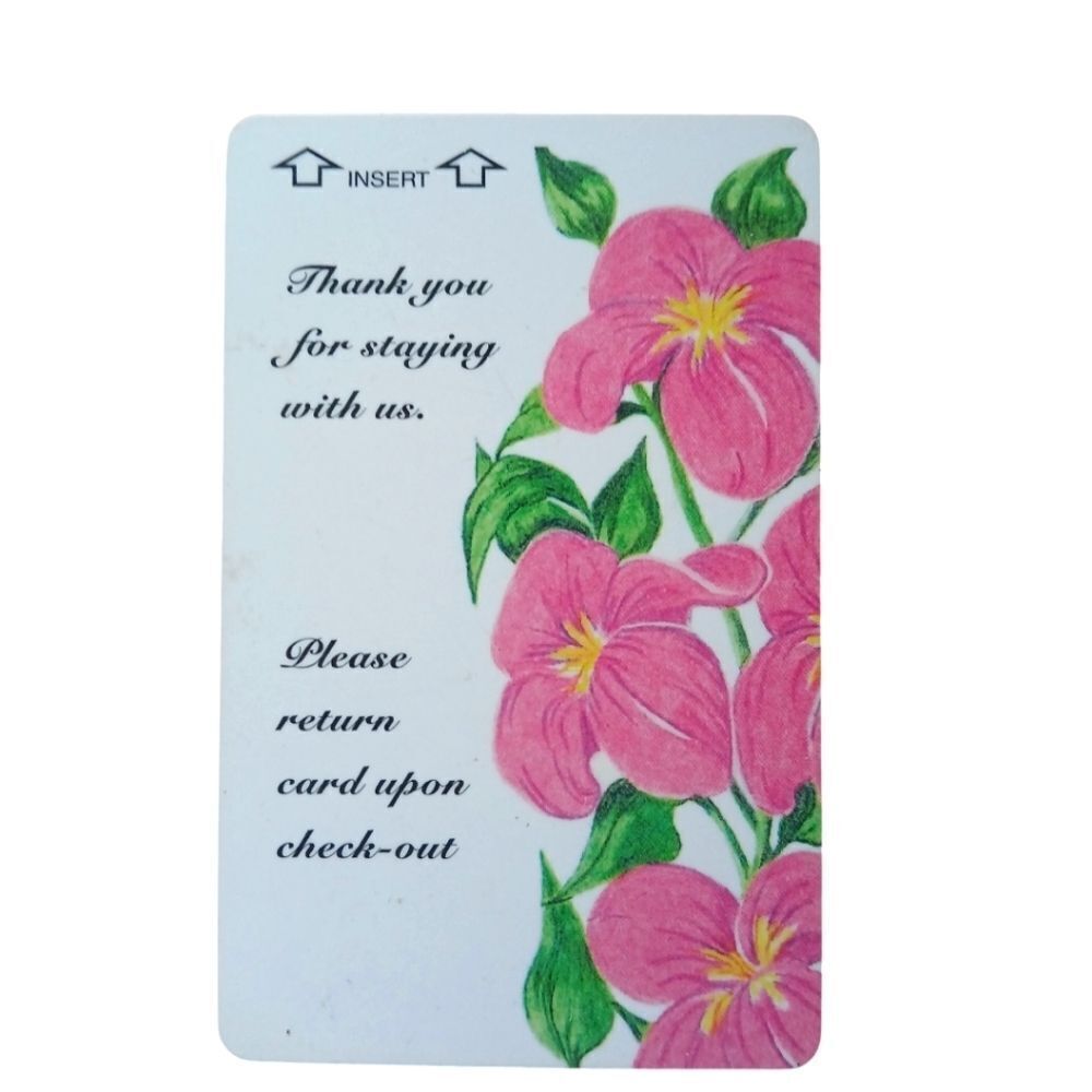 Un Branded Kustom Hotel Room Key Card with Instructions Floral Design